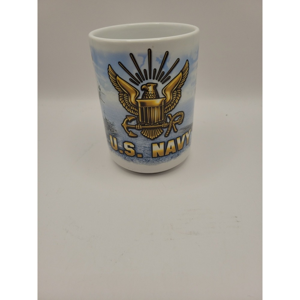 Cuppa US Navy Coffee Mug Scenic Panoramic Wrap Eagle Shield Made in USA 11oz